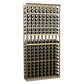 9-column wine bottle display rack with pale wood frame and evenly spaced bottle slots