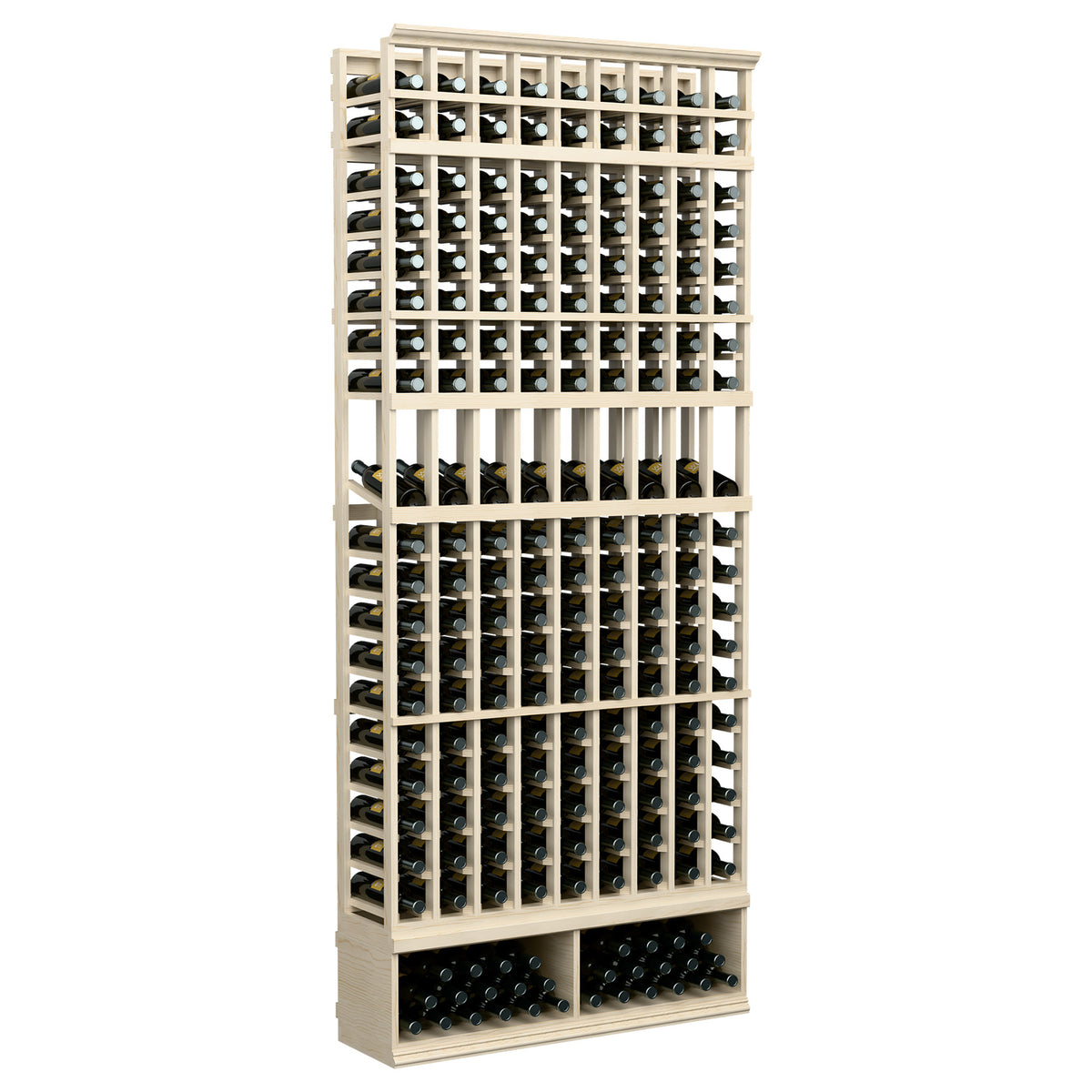 9-column wine bottle display rack, light wood organizer with front bottle slots