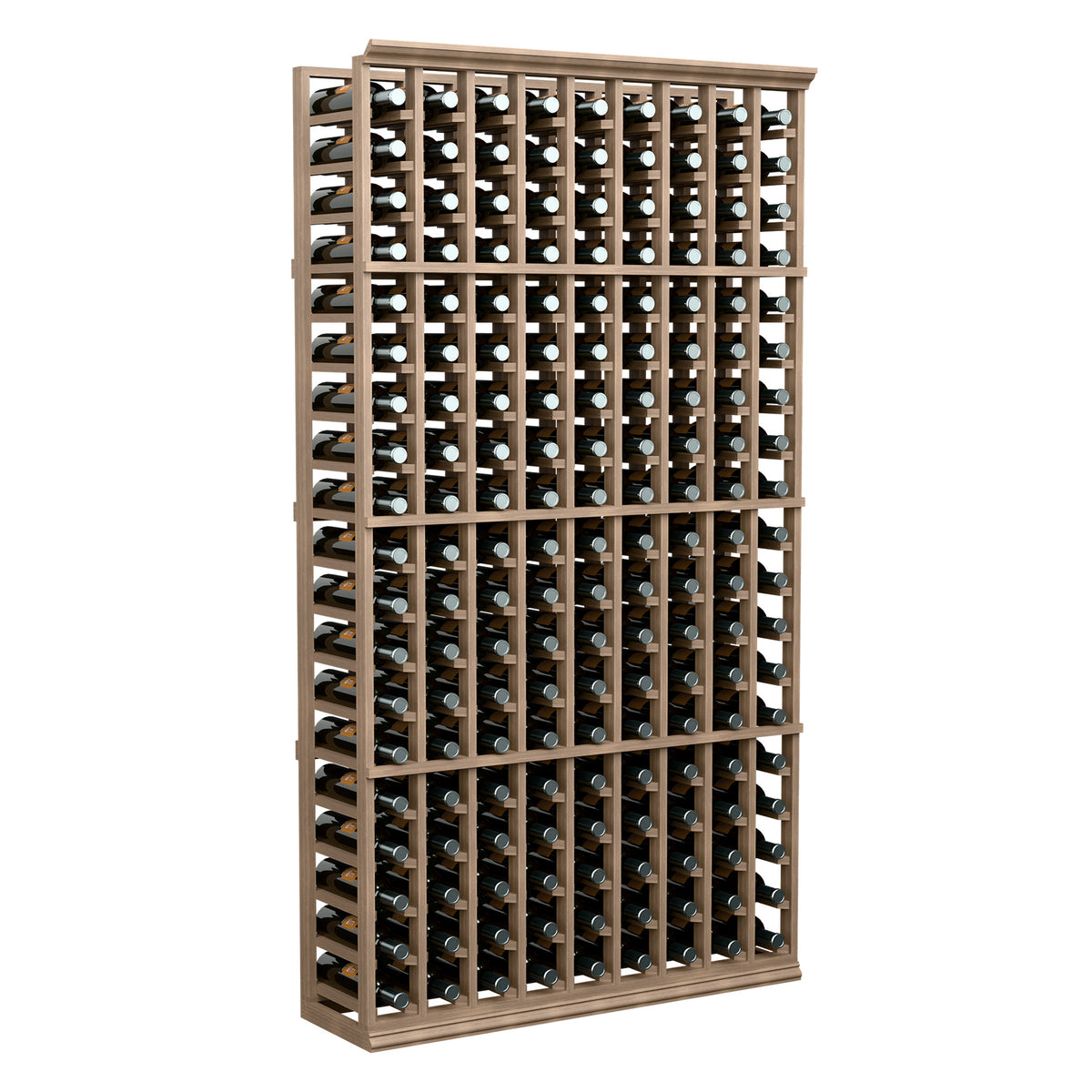 Wine bottle storage rack with 9 columns, full front view of bottle compartments.