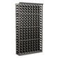 Wine bottle rack with dark wood frame, 9 columns of bottle slots, front view