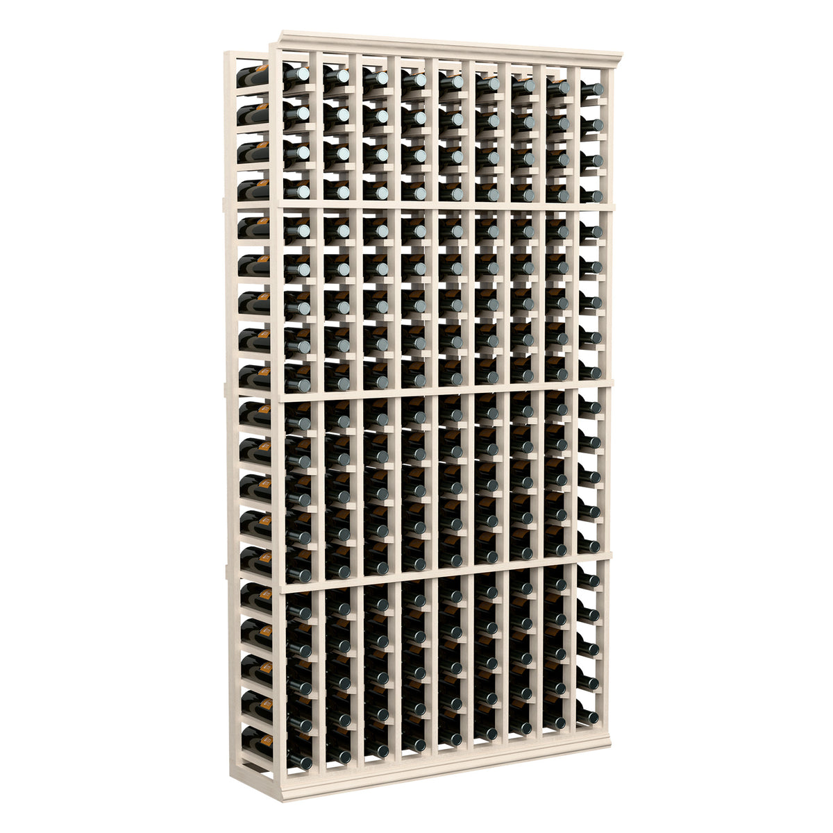 White wine bottle rack, 9 columns, holds bottles in white finish frame