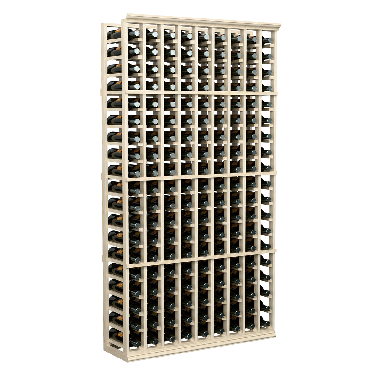 9-column wine bottle rack, 6-ft tall, light wood grid for storing bottles