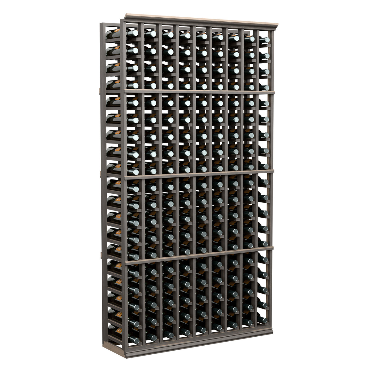 9-column wine bottle rack, tall freestanding unit with black metal frame