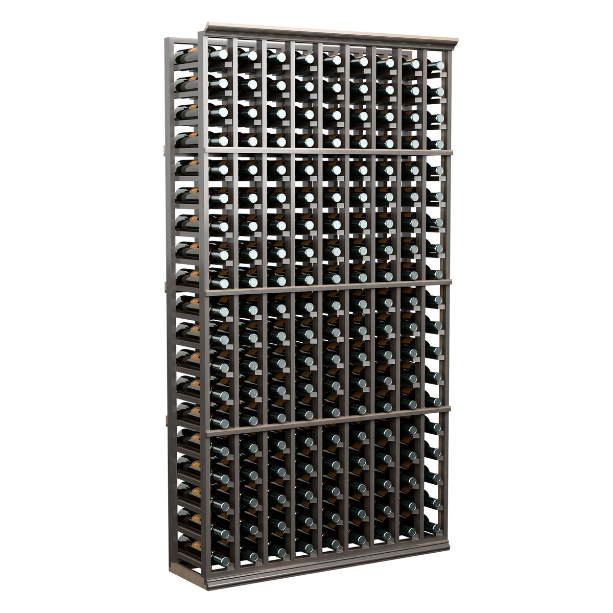 9-column wine bottle rack with freestanding frame and multiple bottle rows