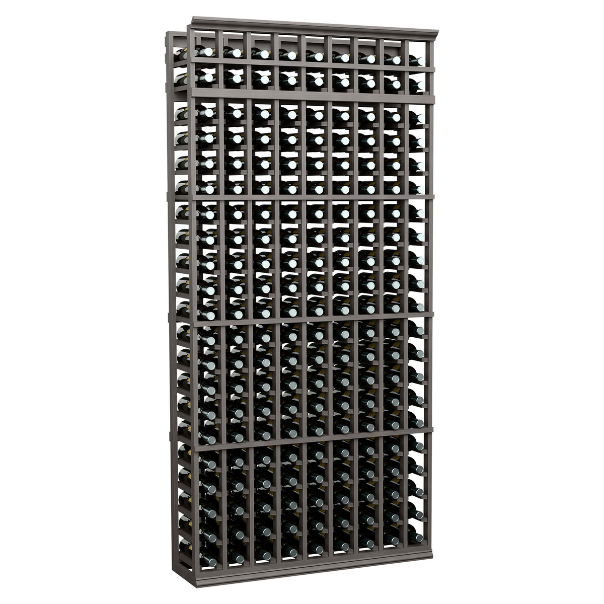 7-ft wine bottle rack with dark gray frame and grid of bottle slots