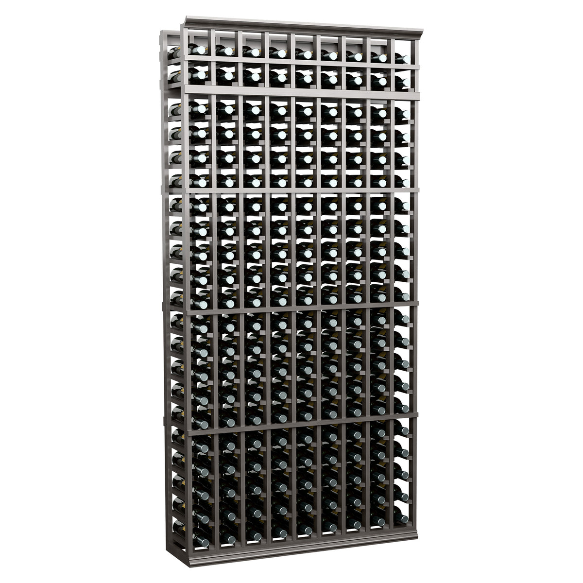7-ft wine bottle rack with blackened frame and tightly spaced bottle holders