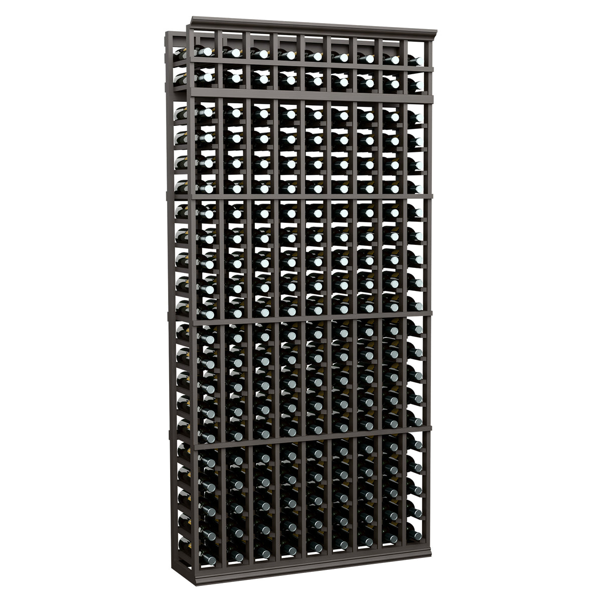 7-ft wine bottle rack with dark gray frame and multiple columns of bottle slots