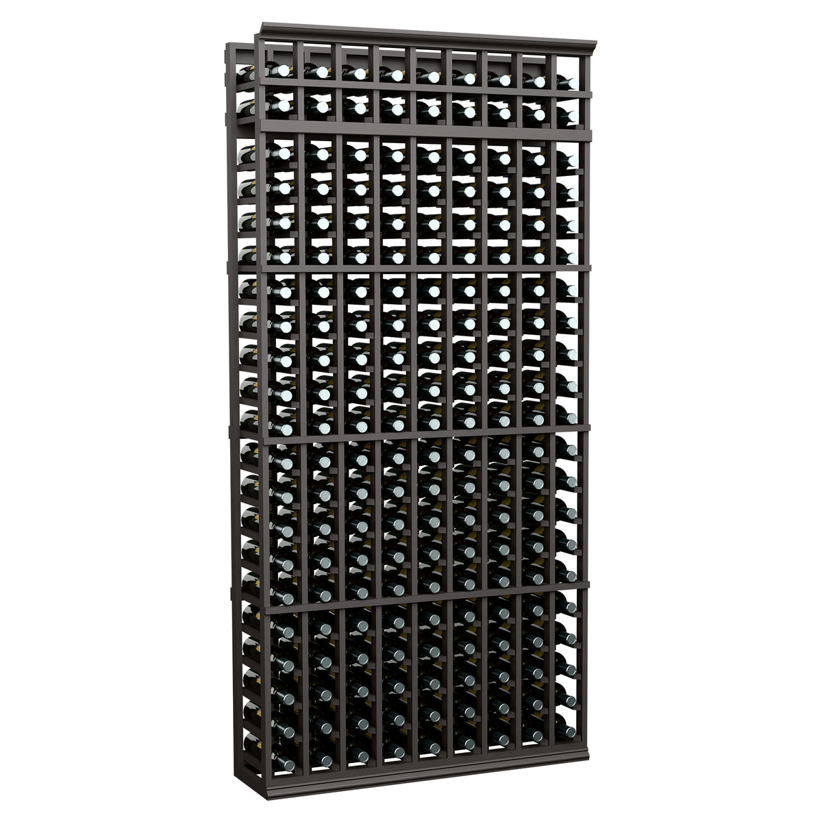 7ft 9-column wine bottle rack with black metal frame and bottle slots