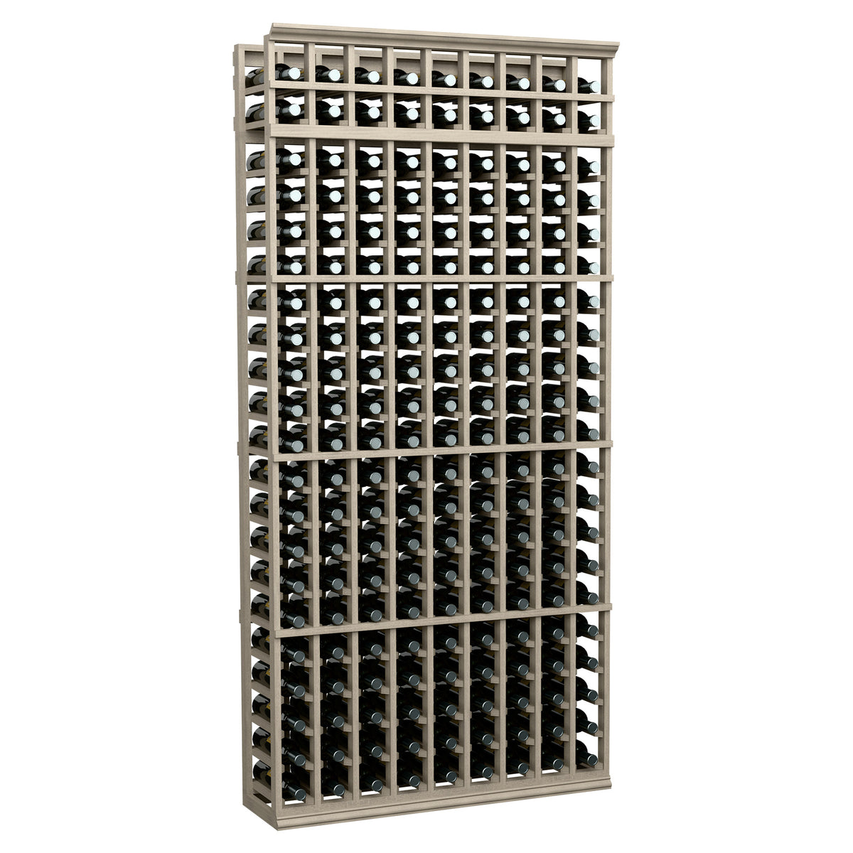 Gray-finished 9-column 7ft wine bottle storage rack with open bottle slots