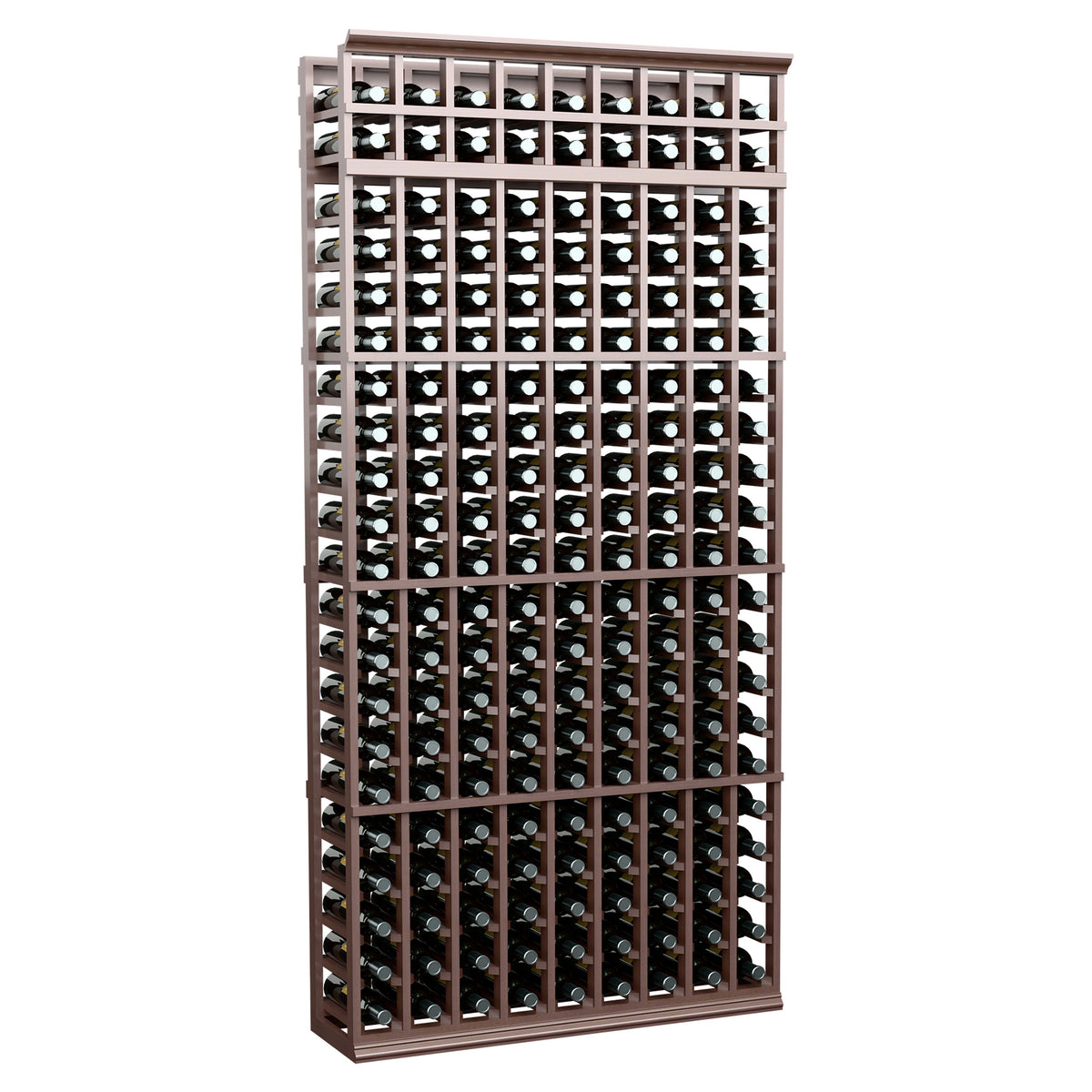 Espresso-toned 9-column 7ft wine rack with front row of bottle openings