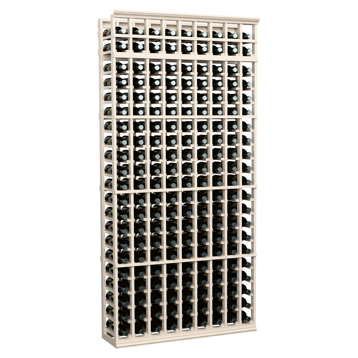 Light gray 9-column 7ft wine rack with multiple bottle openings across the face
