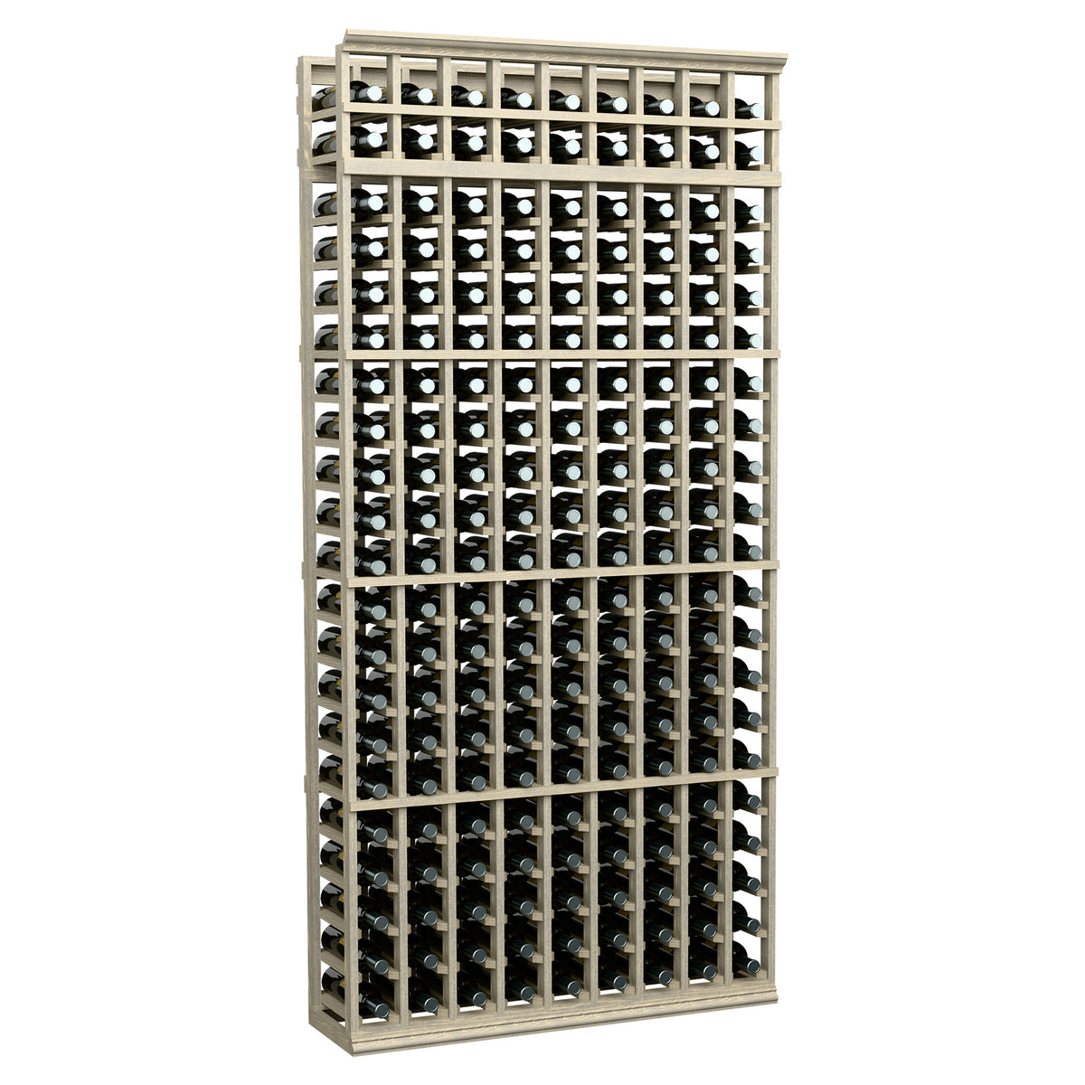 Wine bottle rack with 9 columns, white frame, front grid with bottle slots