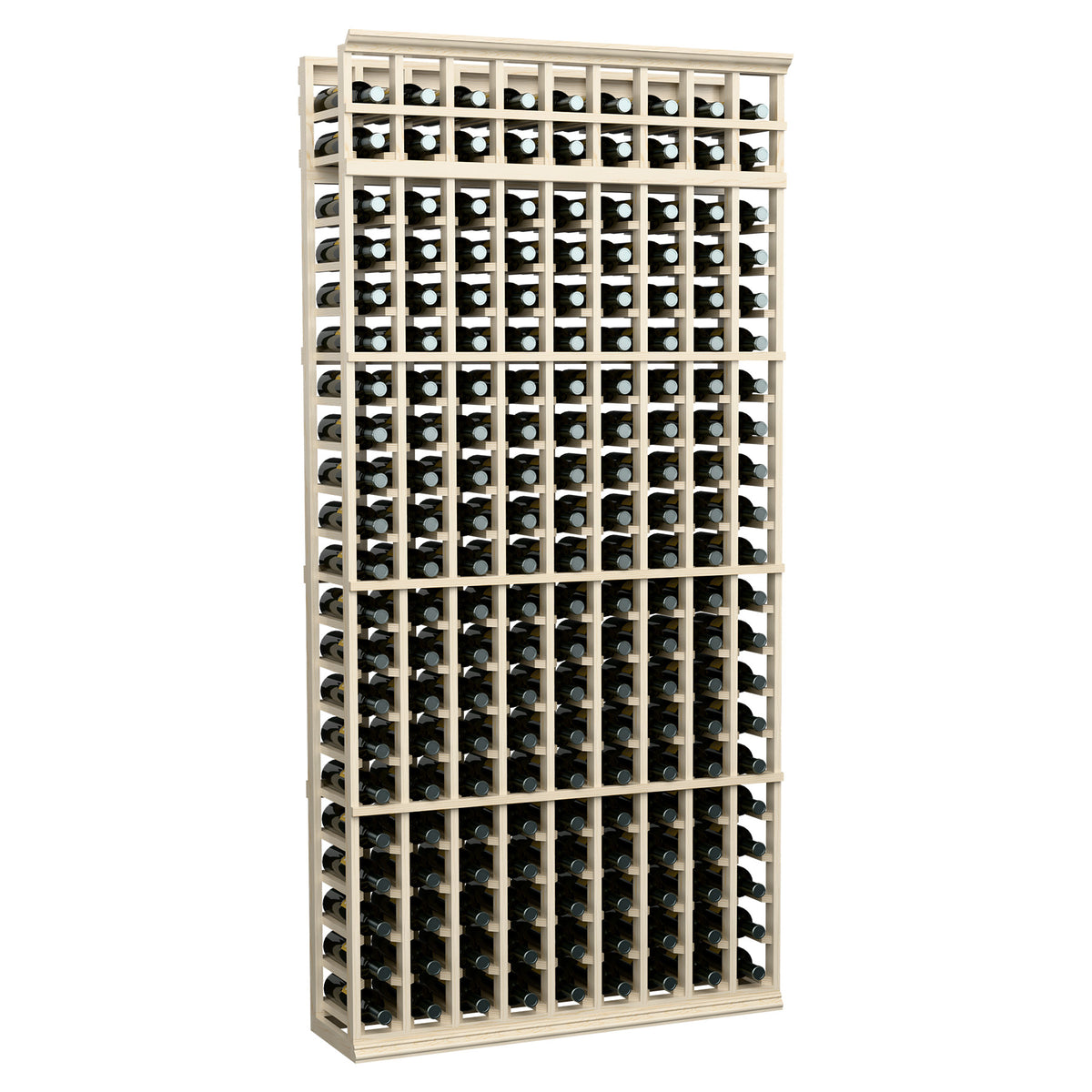 Wine bottle rack, white frame with rectangular grid of bottle openings