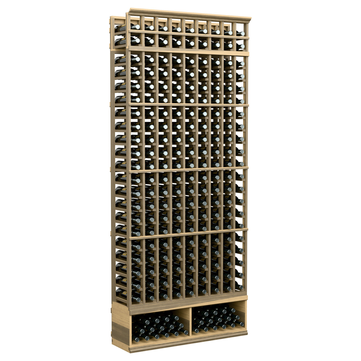 Pale wood 9-column wine bottle rack, vertical lattice with bottle openings