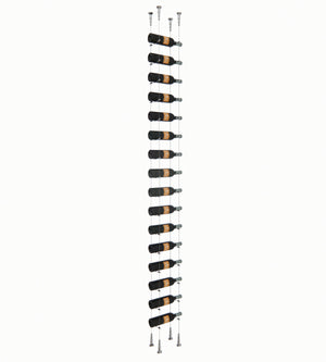 16-bottle wine storage rack with floating bottle slots and dark metal end posts