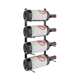 Wall-mounted bottle rack with four gray bottles and black supports