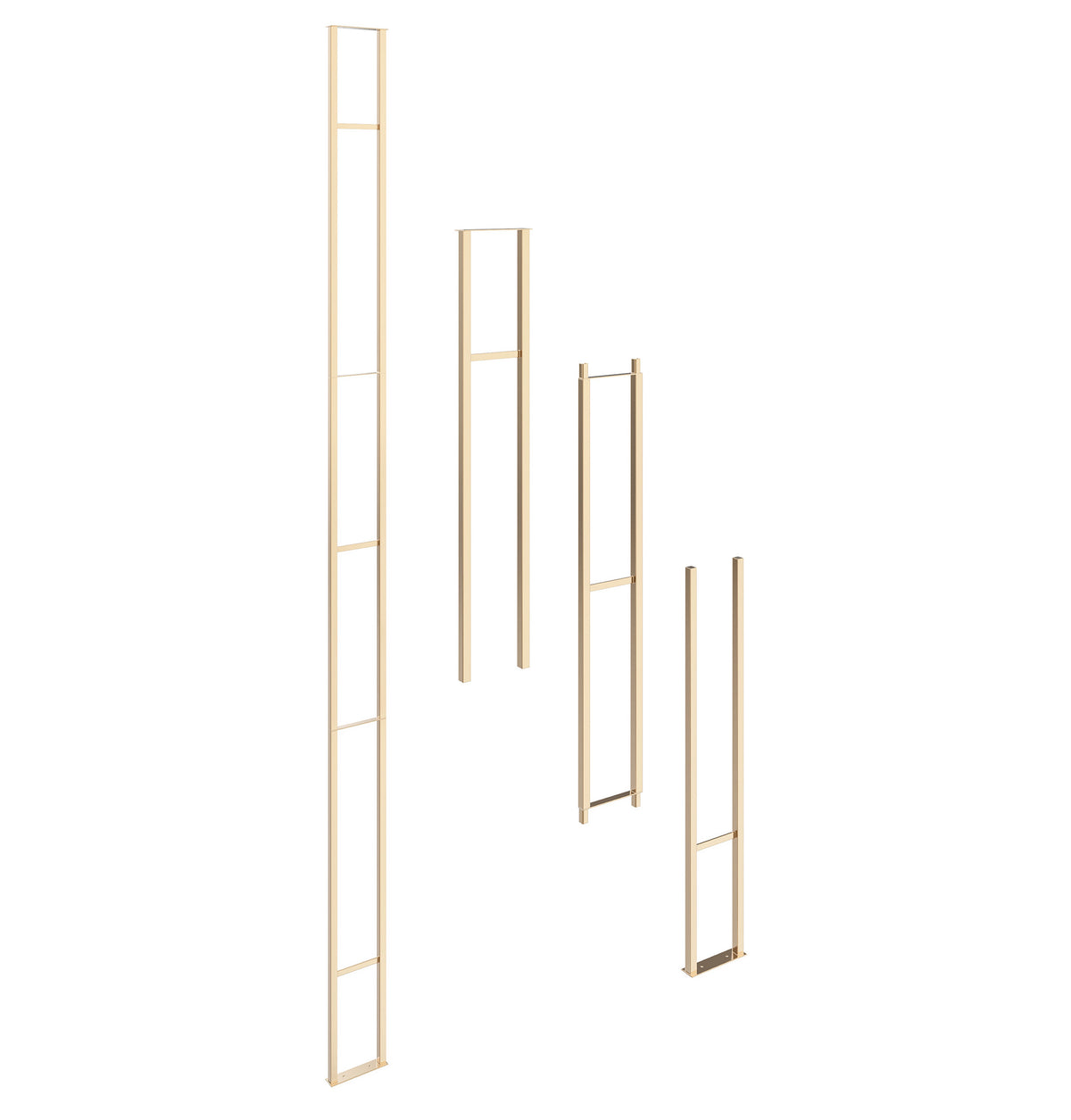 Golden bronze floating wall picture frames set, four tall slim frames with inner crossbars