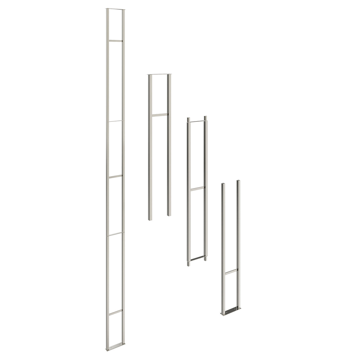 Brushed nickel floating wall picture frames set, four slim tall frames with bar inserts