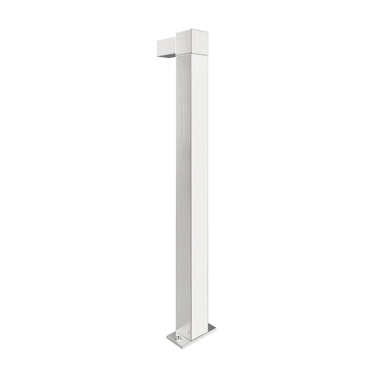 Brushed nickel elbow standoff bracket with square base plate for floating wall frames