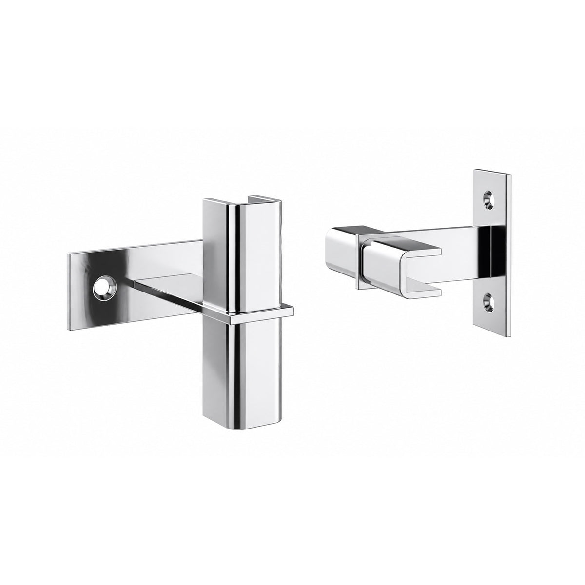 Wall-mounted floating frame extension bracket, polished chrome finish with two mounting screws