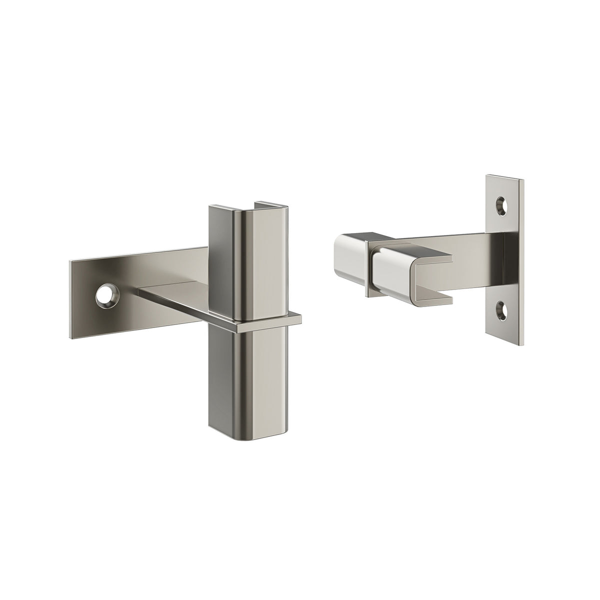 Wall-mounted floating frame extension bracket, brushed metal finish with mounting plate and screws