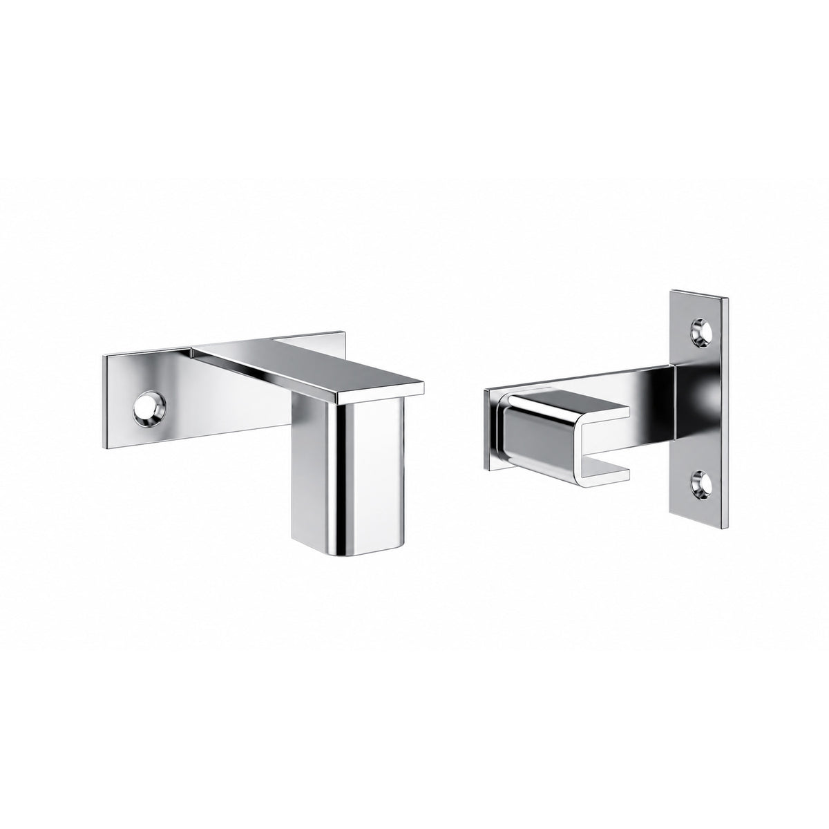 2-inch floating frame standoff bracket, chrome finish, wall plates with round screw holes
