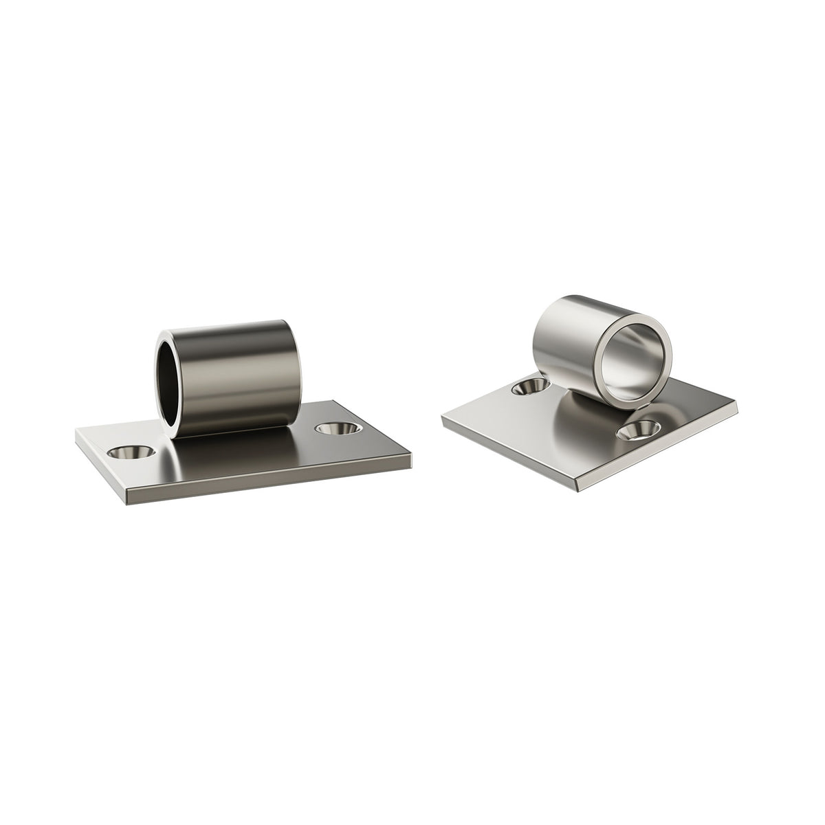 Brushed nickel angled base plate with two wall-mount bottle holders on a square plate
