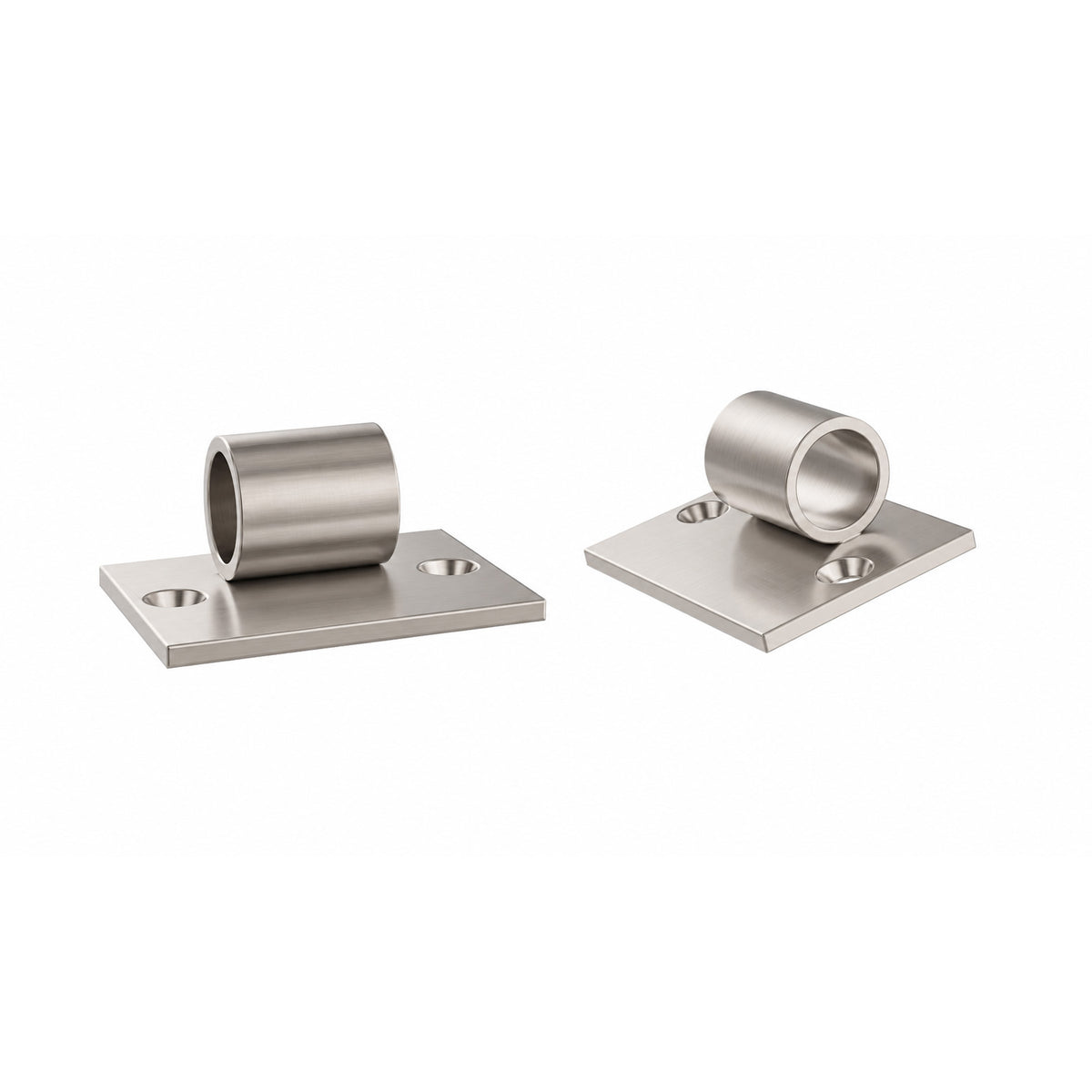 Silver-toned angled base plate with two wall-mount bottle holders on a square plate
