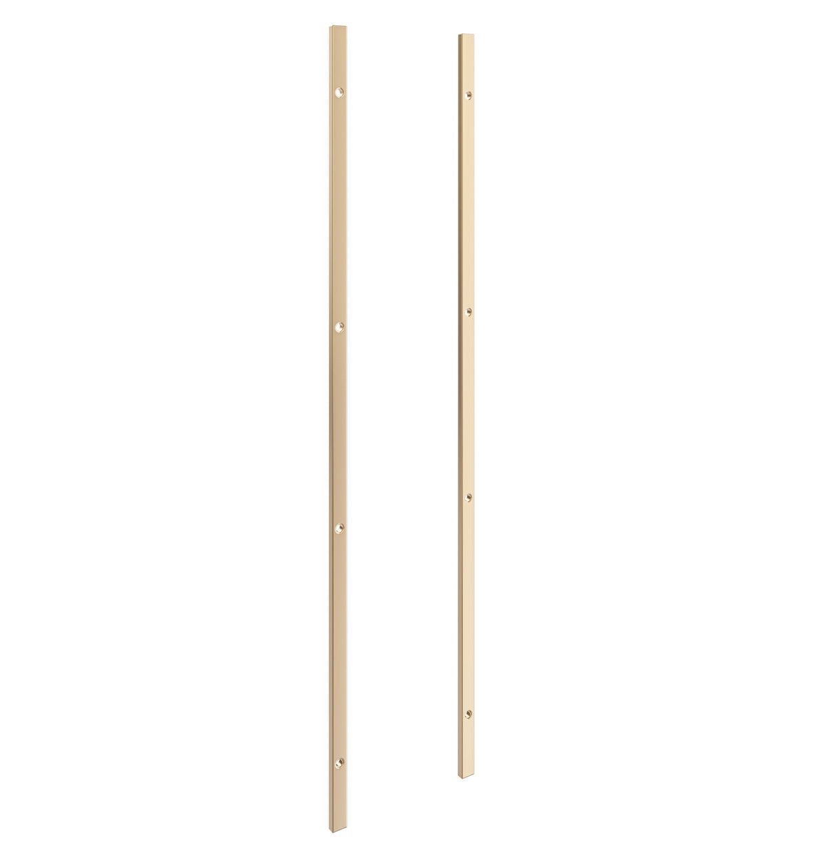 Two metal wall frame backer bars with mounting holes, brushed gold finish