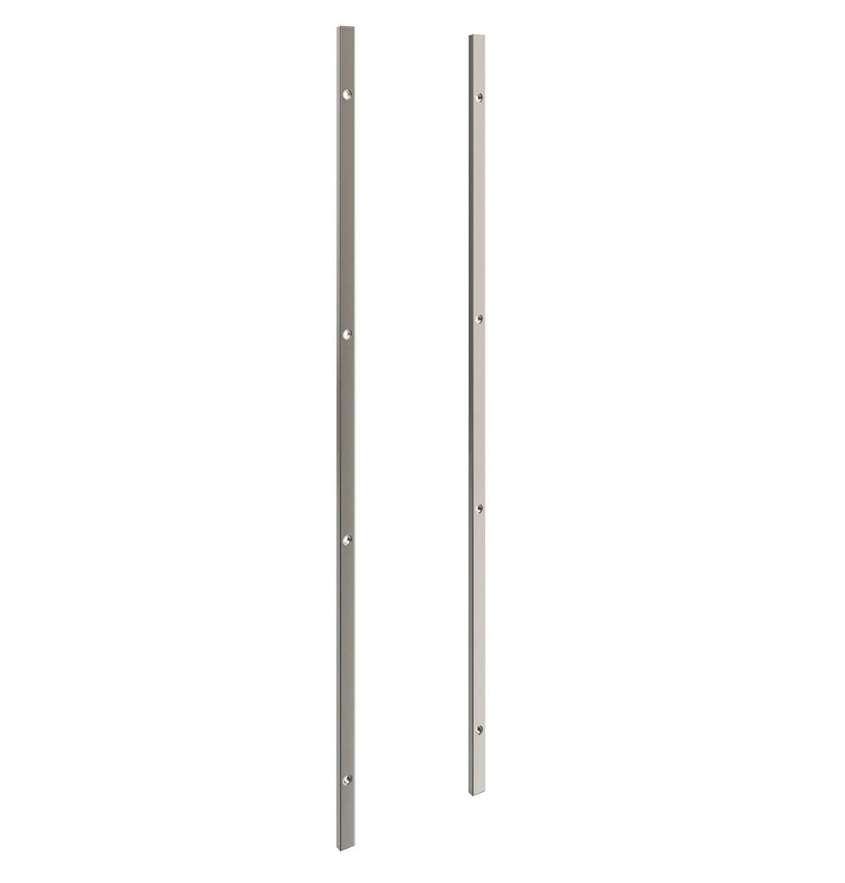 Two metal wall frame backer bars with mounting holes, gunmetal gray finish