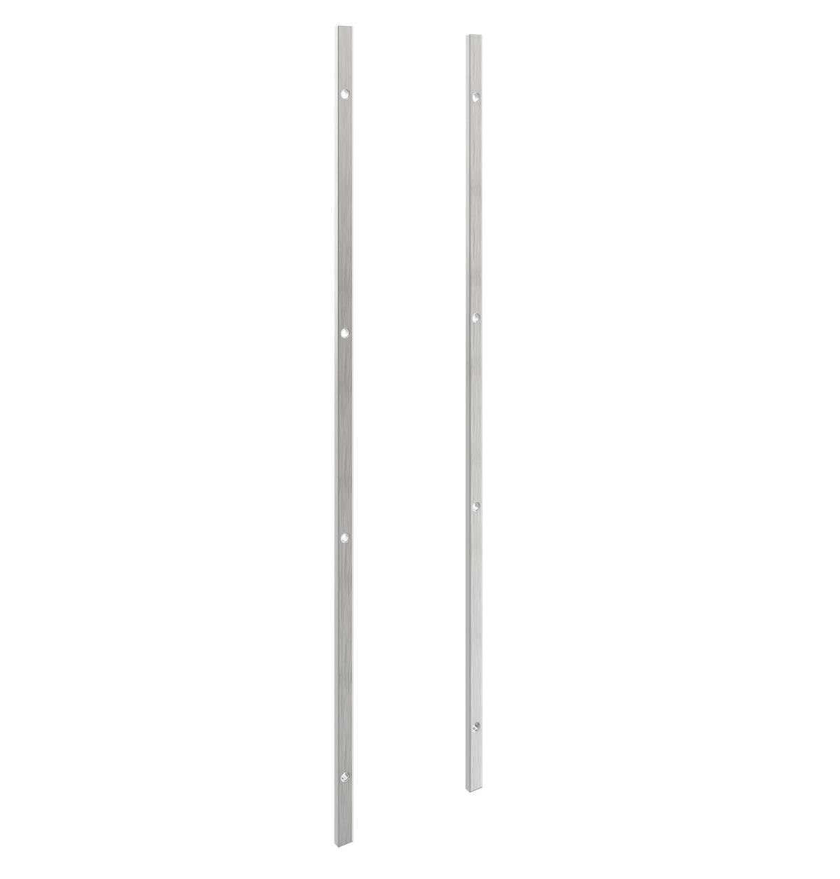Two metal wall frame backer bars with mounting holes, bright silver finish