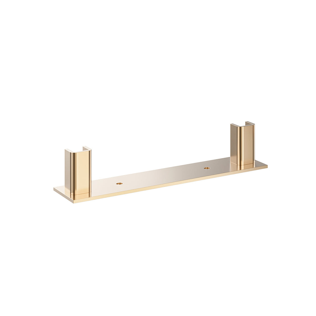 Golden bronze floating frame base plate with two vertical posts and mounting holes