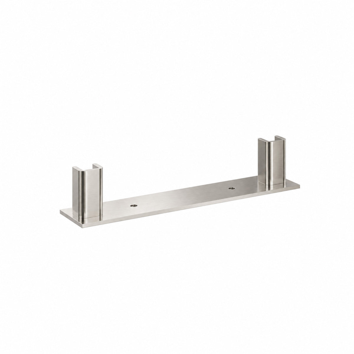 Brushed nickel floating frame base plate with two vertical posts and mounting holes