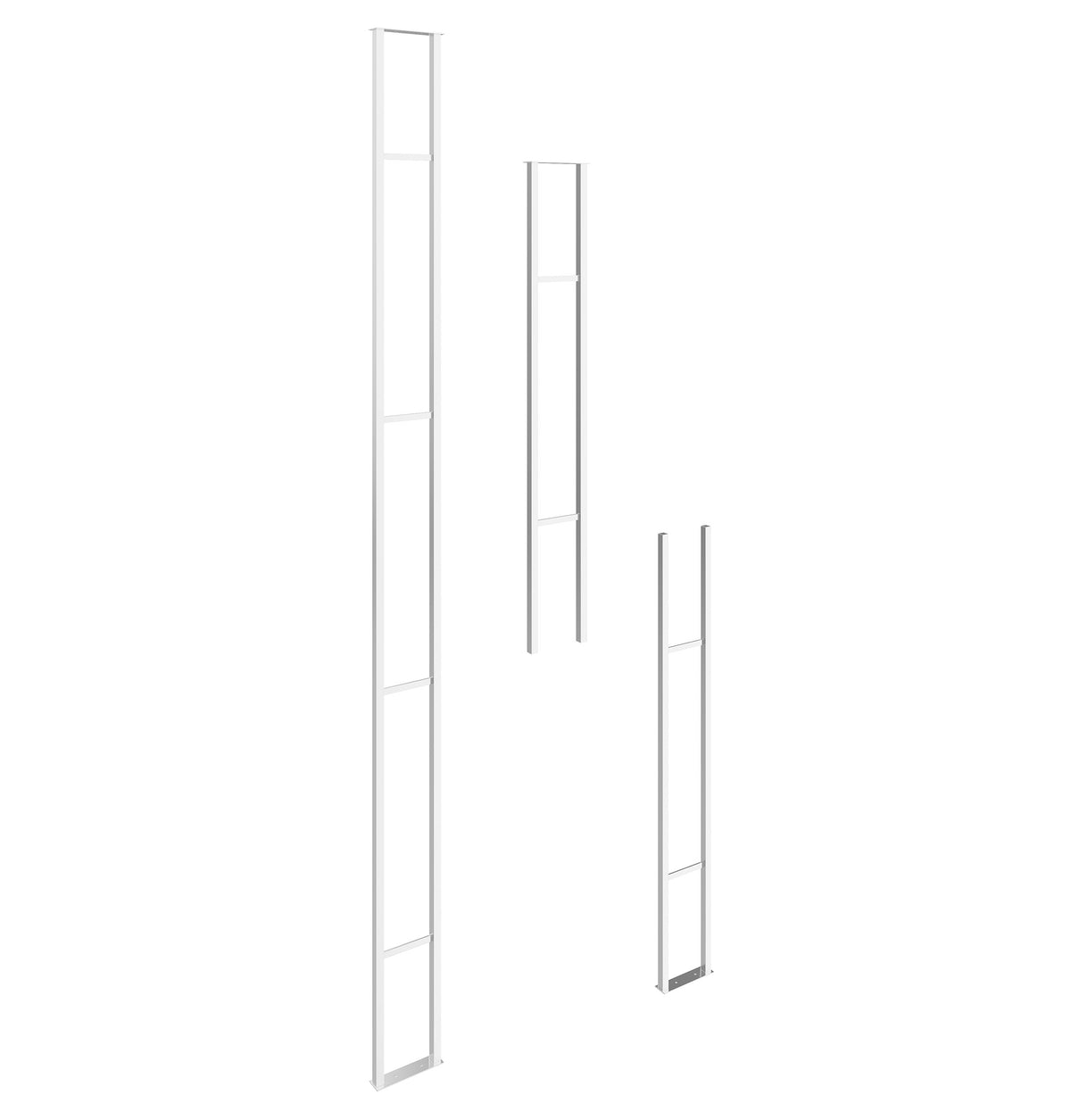 Floating wall frame with vertical rails and horizontal dividers, brushed nickel finish