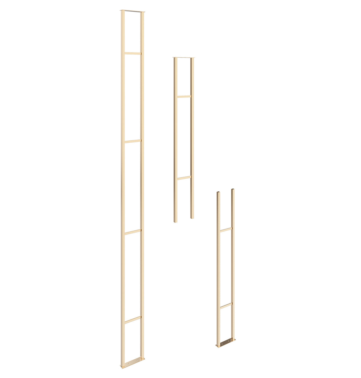 Floating wall frame with vertical rails and horizontal dividers, golden bronze finish