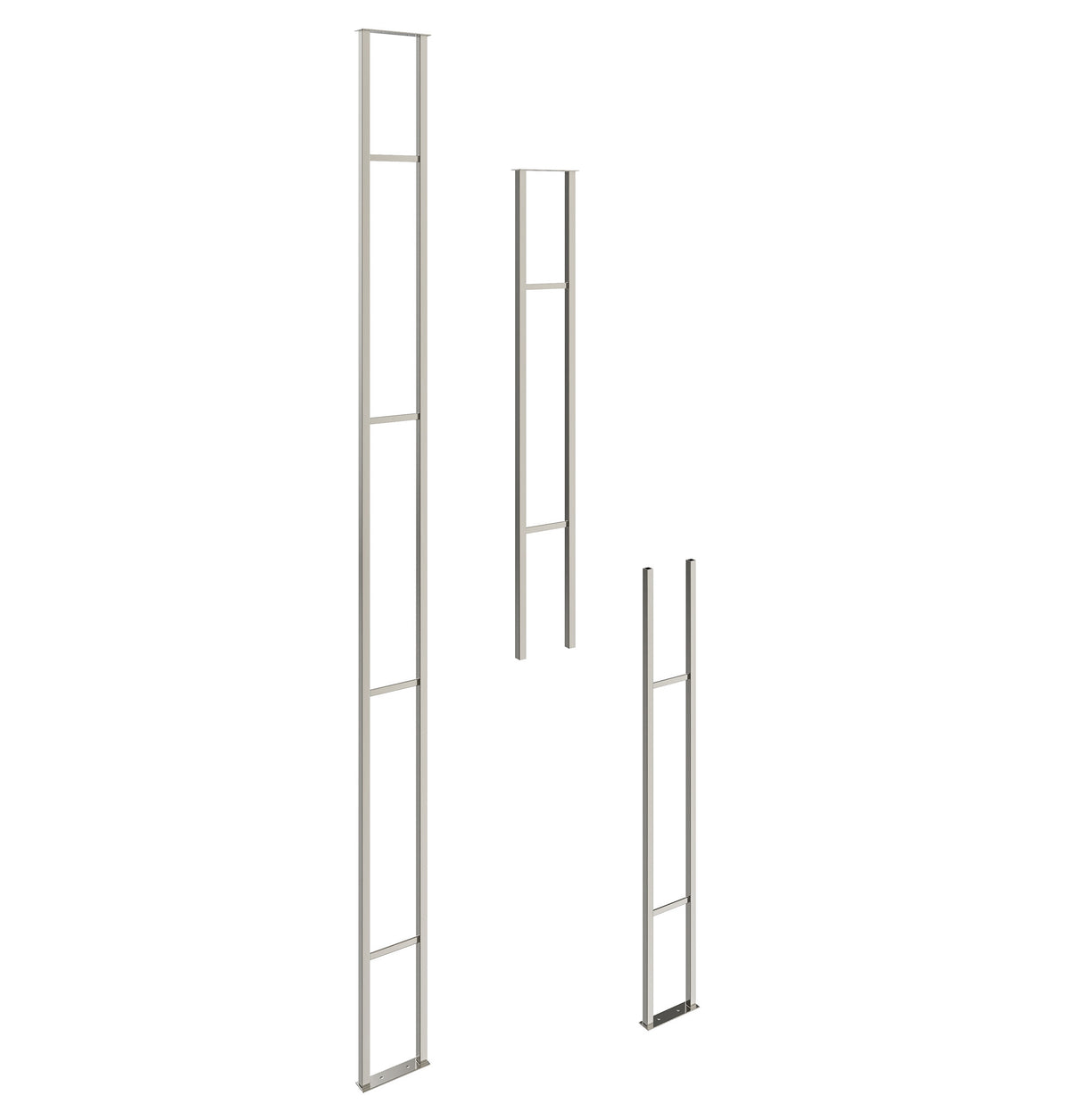 Floating wall frame with vertical rails and horizontal dividers, chrome finish