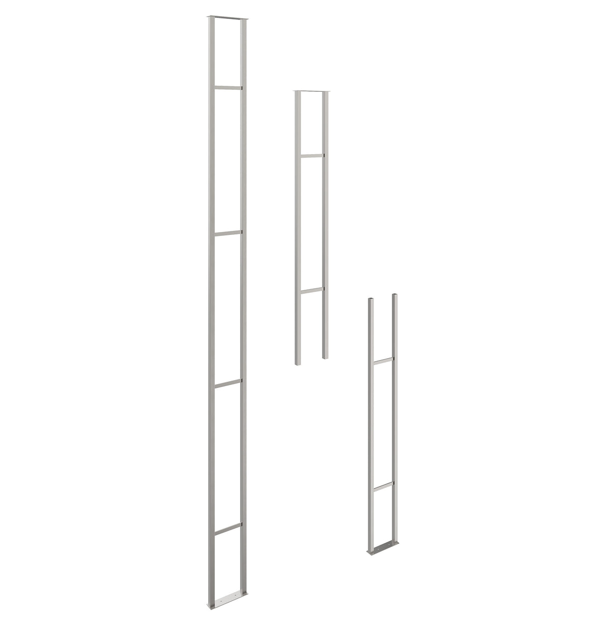 Floating wall frame set with vertical rails and horizontal dividers, brushed nickel