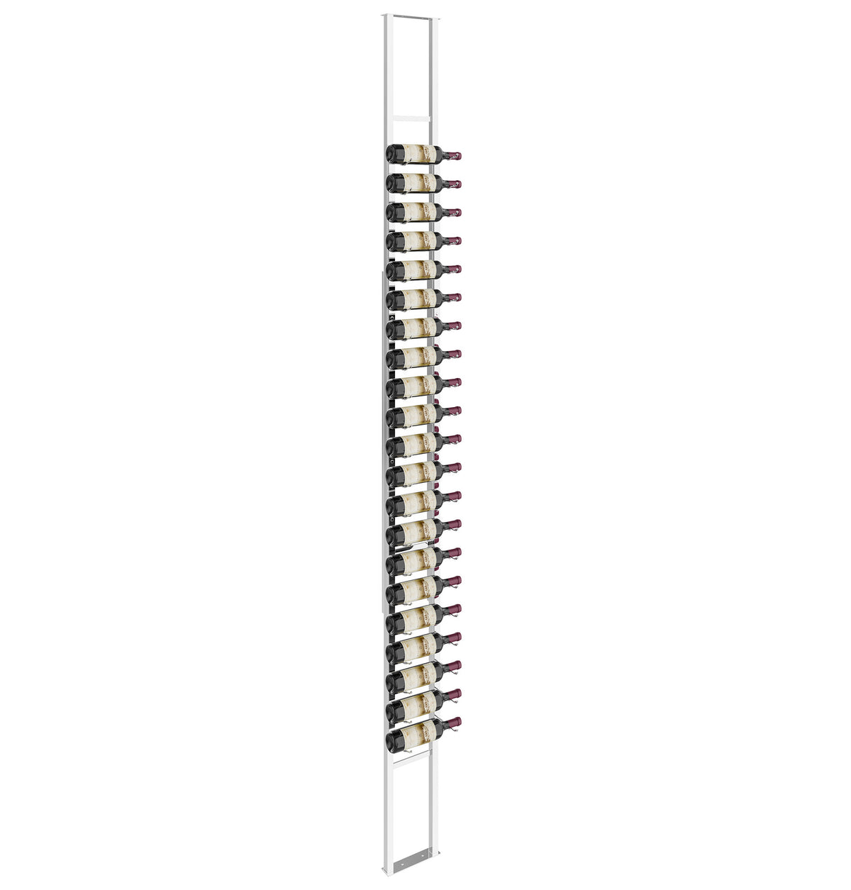 Gunmetal single-sided floating wine rack with bottle holders on a vertical rail