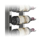 Angled view of wall-mounted floating wine rack kit with bottles in three rows