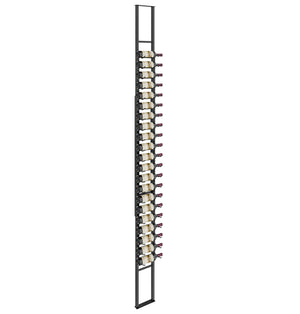 Matte black single-sided floating wine rack with bottle holders on a vertical rail