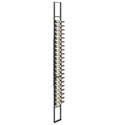 Matte black single-sided floating wine rack with bottle holders on a vertical rail