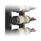 Matte black single-sided floating wine rack with bottle holders on a vertical rail