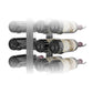 Double-sided floating wine rack kit showing bottle necks and caps across three rows