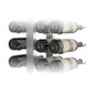 Double-sided floating wine rack kit with bottle holders, three rows, and wine bottle labels