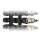 Double-sided floating wine rack kit with wine bottle cradles in three rows, side angle view