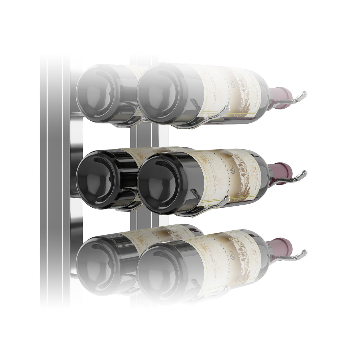 Wall floating wine rack kit with bottle necks extending, three-level single-sided design