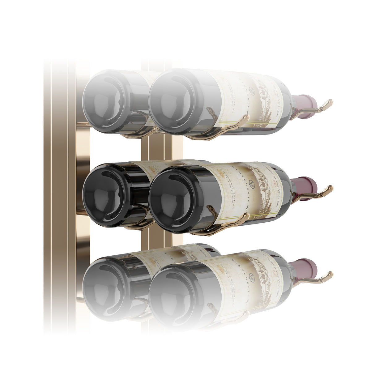 Single-sided floating wall wine rack kit with bottles, 3 horizontal rows visible