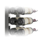 Floating wine rack kit on wall with bottles secured in 3 rows, metal bottle holders