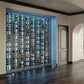 Wall-mounted wine bottle display with multiple perches holding bottles