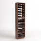 Slim tall wine storage cabinet with dark wood, bottle rails, and multiple bottle holder rows